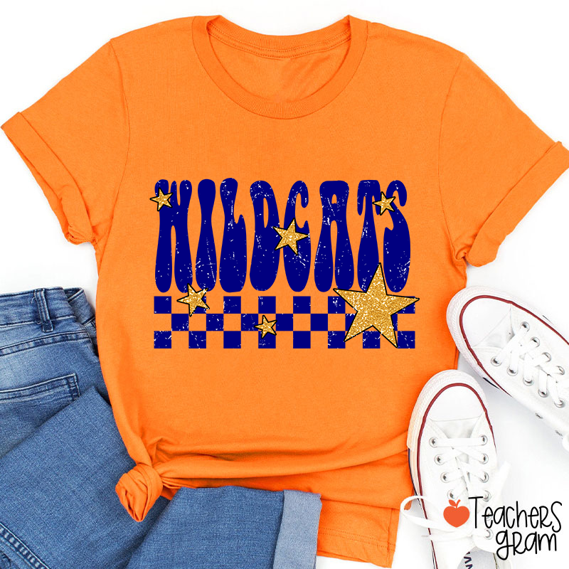 Personalized Mascot Checkered Star School Spirit Teacher T-Shirt