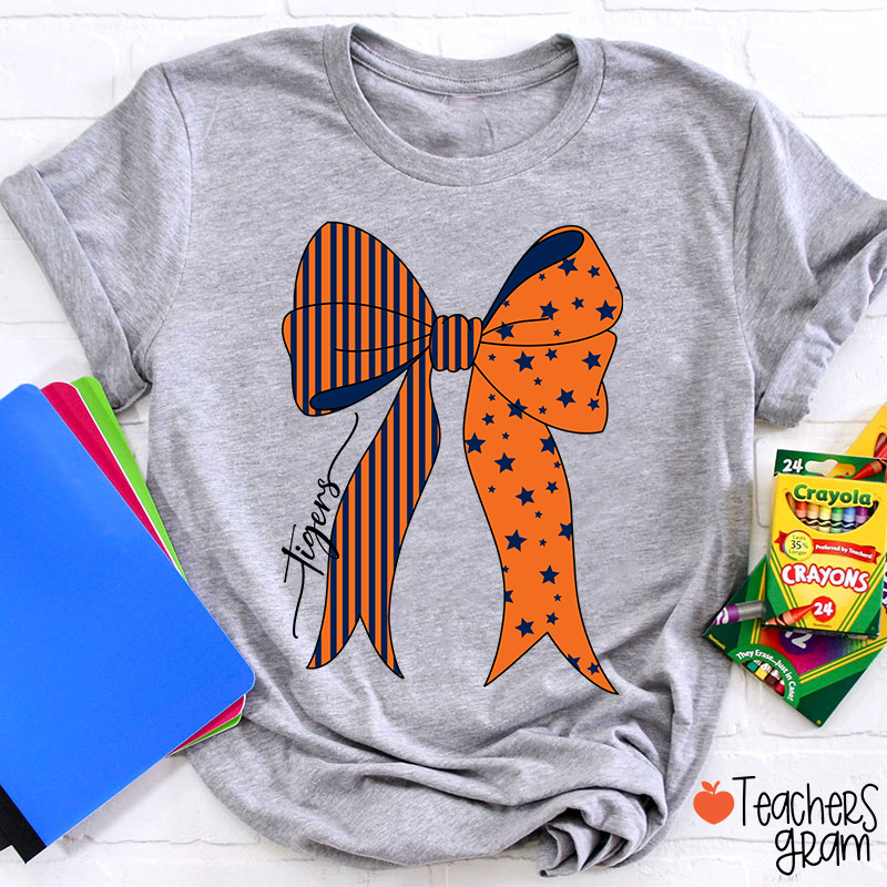 Personalized Mascot Stars And Stripes Bow Teacher T-Shirt