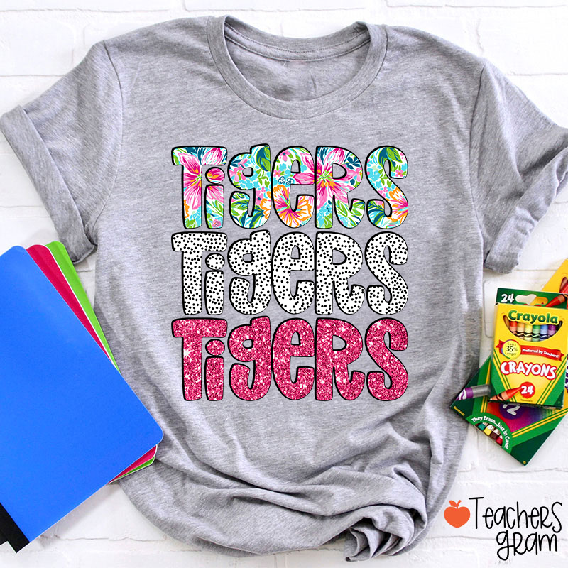 Personalized Mascot Flower Dot Pink Glitter Teacher T-Shirt