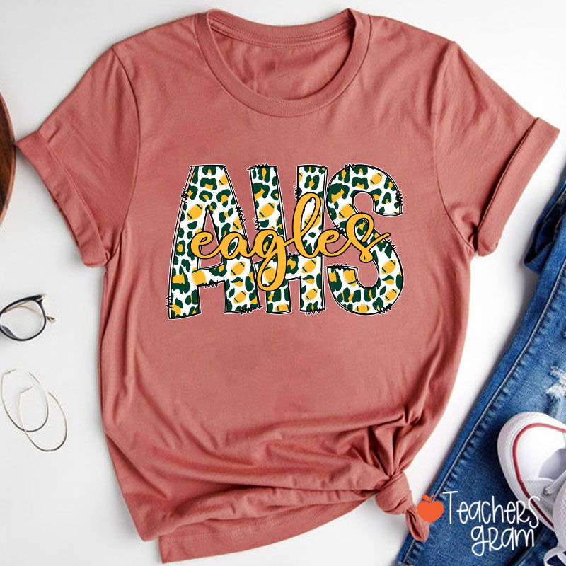 Personalized Mascot Leopard School Initials Teacher T-Shirt