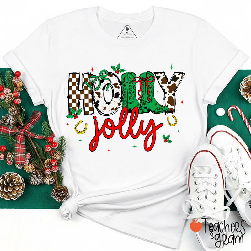 Western Holly Jolly Teacher T-Shirt