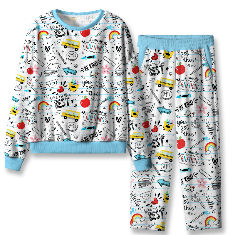 Cartoon Stationery Teacher Flannel Pajama Set