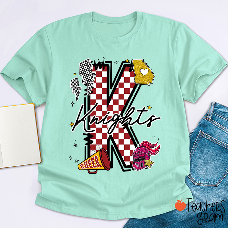 Personalized Mascot Initials Checkered School Spirit Teacher T-Shirt
