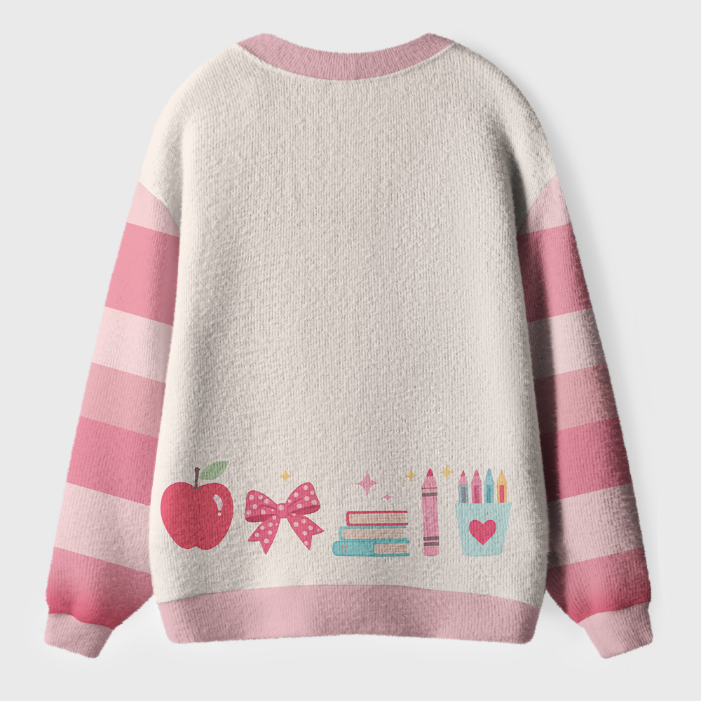 Personalized Name Apple Book Pencil Teacher Ugly Cardigan Sweaters