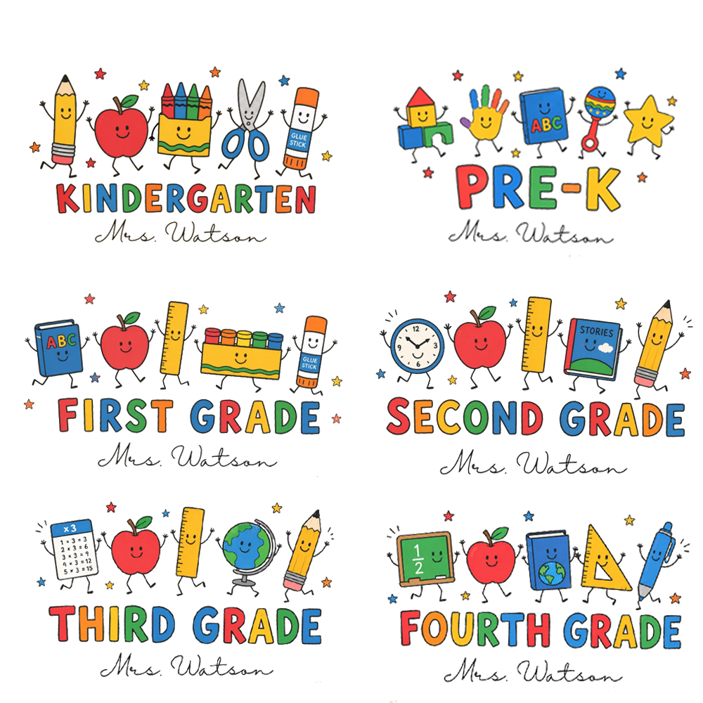 Personalized Grade Name School Supply Teacher T-Shirt