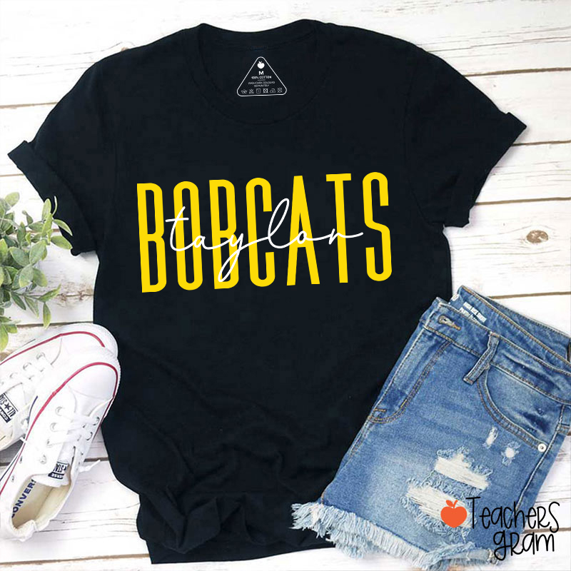Personalized Mascot And Name Simple Fonts School Spirit Teacher T-Shirt