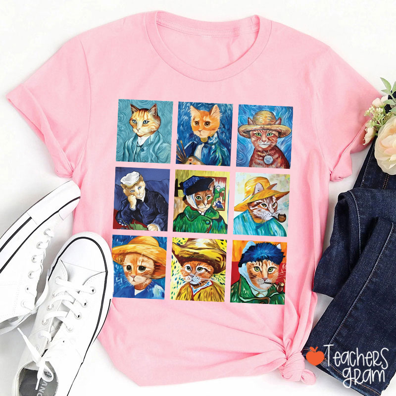 Funny Cats Painting Van Gogh Art Lover Teacher T-Shirt