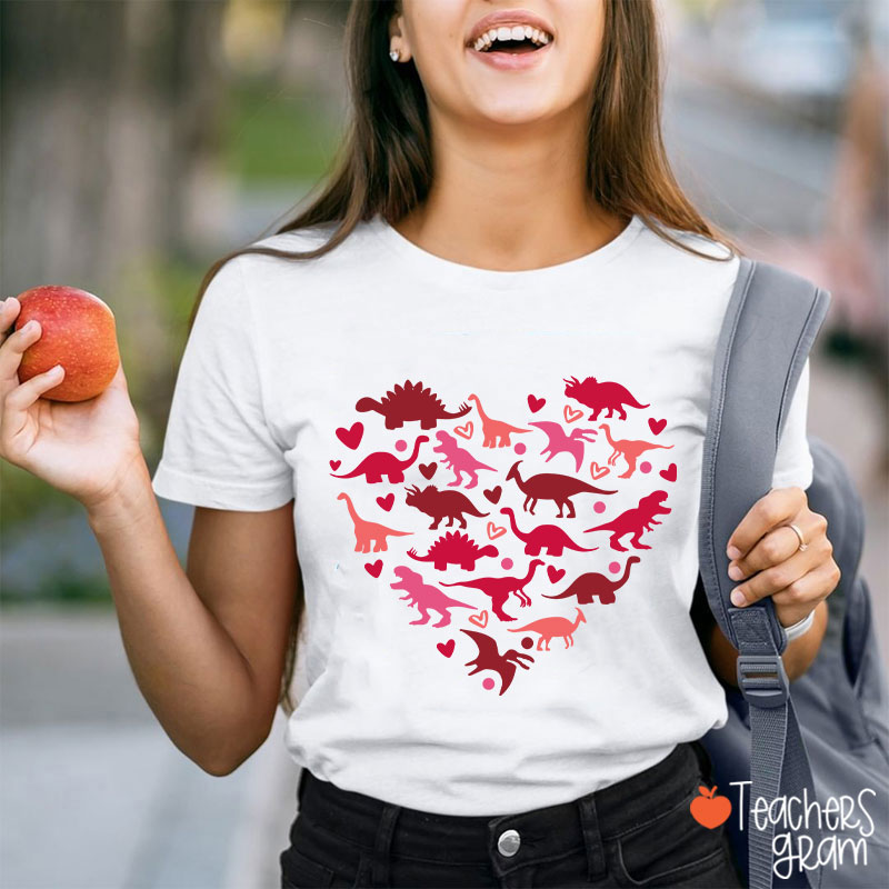 Cute Dinosaur Heart Teacher T-Shirt