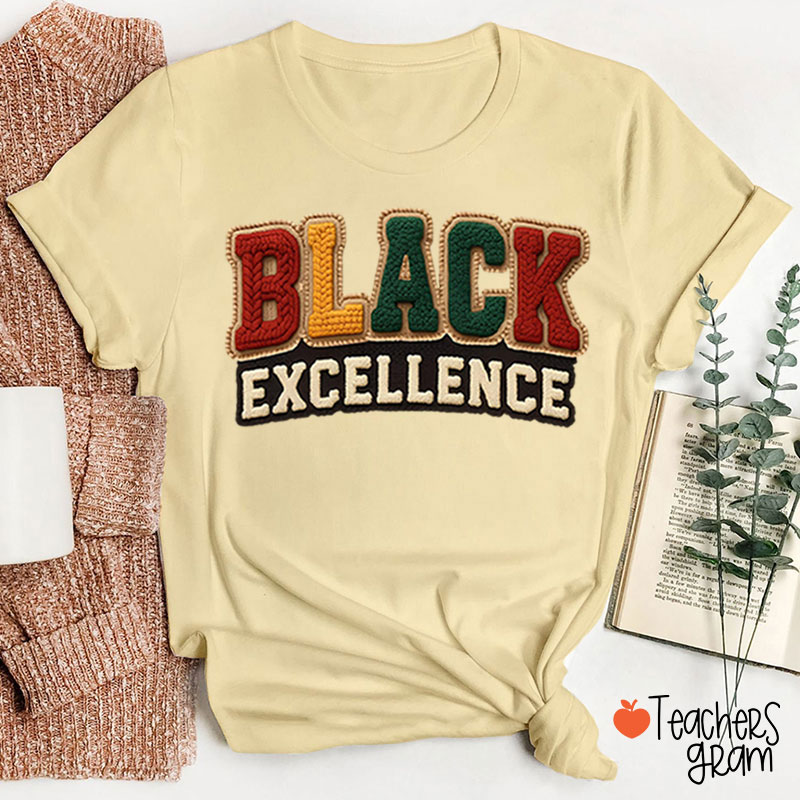 Faux Yarn Black Excellence Teacher T-Shirt