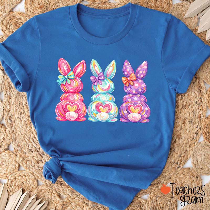Bright Color Bunnies Easter Vibe Teacher T-Shirt