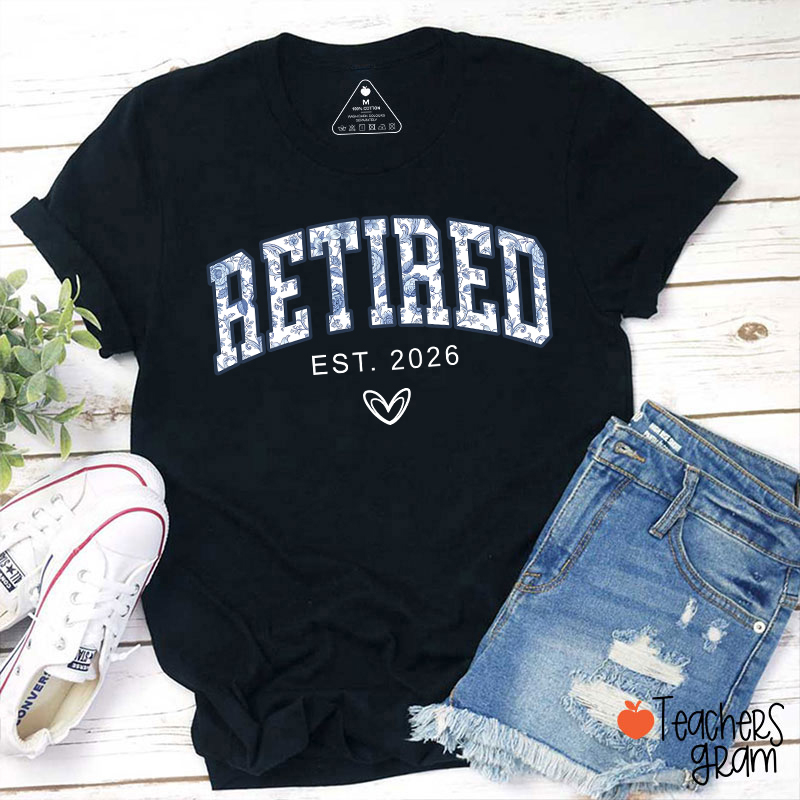 Personalized Toile Retirement Blue And White Porcelain Teacher T-Shirt