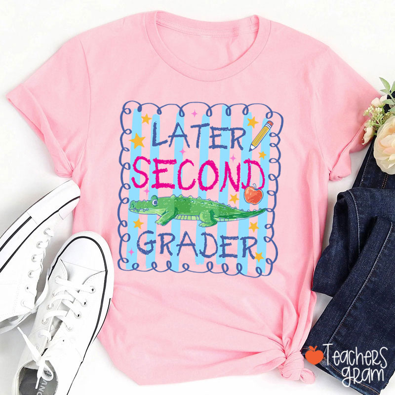 Personalized Grade Preppy Striped Later Teacher T-Shirt