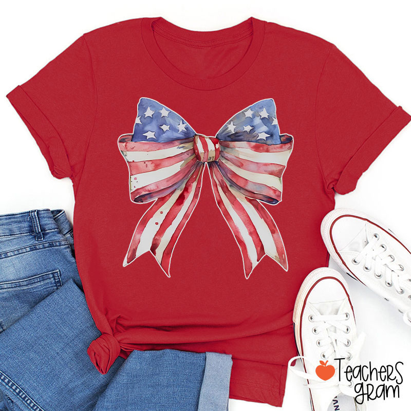 American Flag Bow Teacher T-Shirt