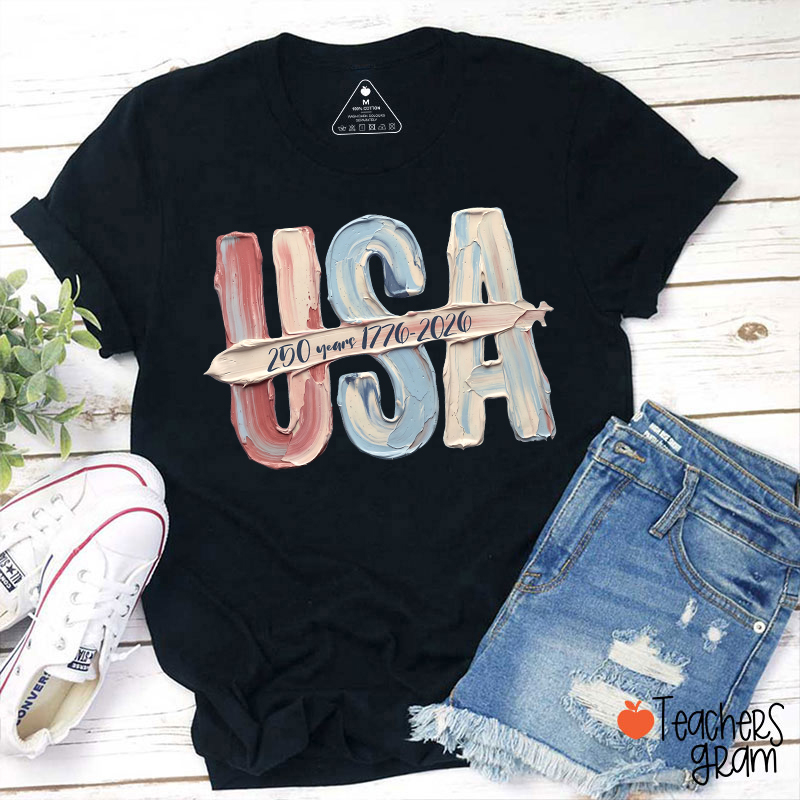 Watercolor USA 250 Years Teacher T-Shirt