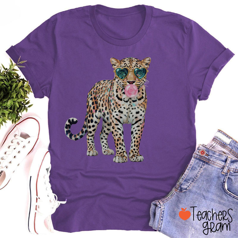 Leopard Bubblegum Sunglasses Teacher T-Shirt