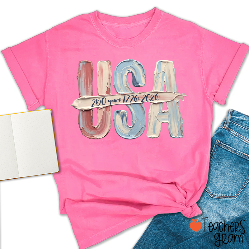 Watercolor USA 250 Years Teacher T-Shirt