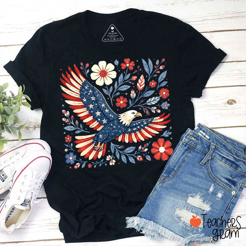 Patriotic Eagle Floral Teacher T-Shirt