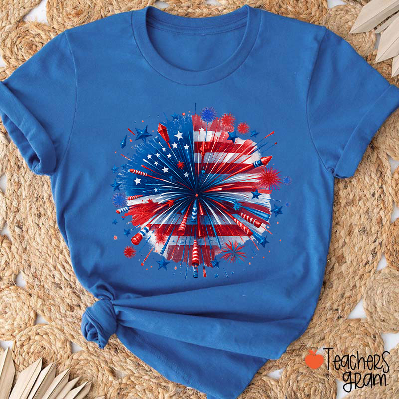 USA Firework Independence Day Teacher T-Shirt