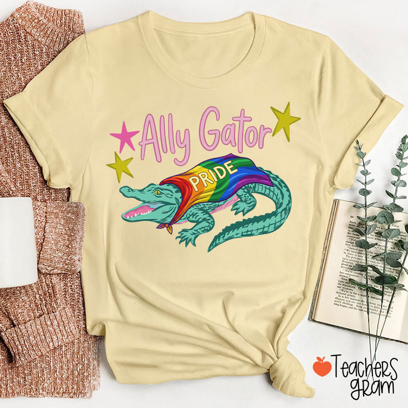 Ally Gator Rainbow Pride Teacher T-Shirt