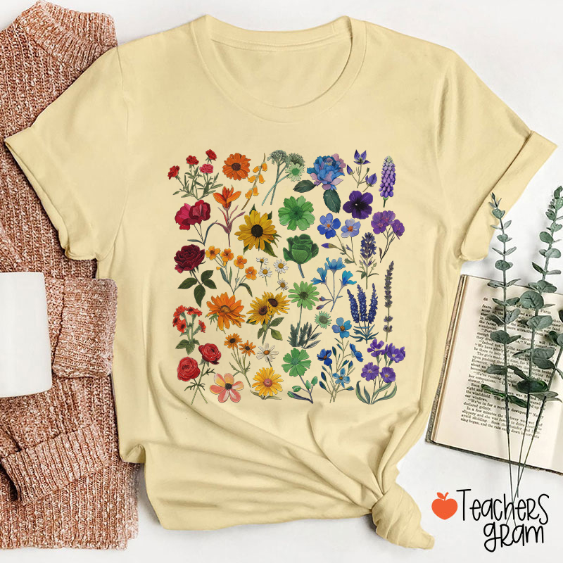 Rainbow Pride Color Wildflowers Teacher T-Shirt
