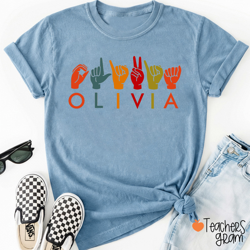Personalized Name ASL American Sign Language Teacher T-Shirt