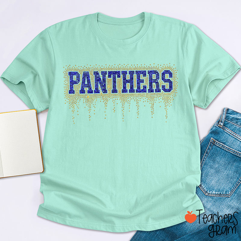 Personalized Mascot Drip Faux Rhinestone Teacher T-Shirt