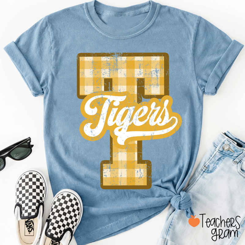 Personalized Mascot Sport Gingham Varsity Teacher T-Shirt