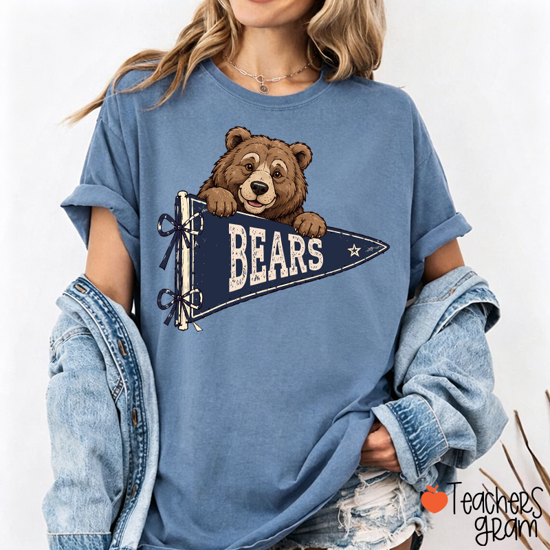 Personalized Mascot Team Name Vintage Pennant Bow Star Teacher T-Shirt