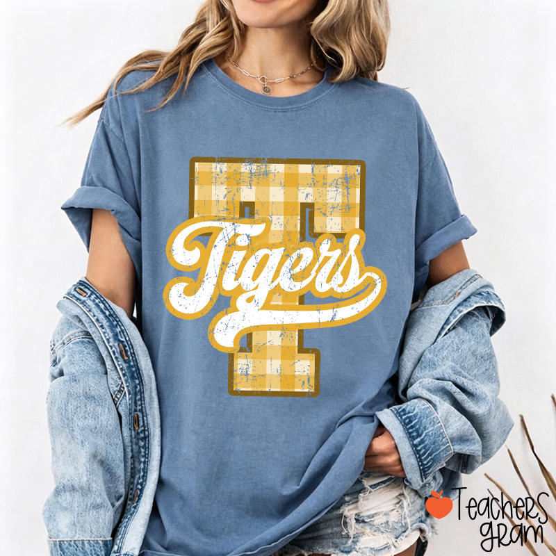 Personalized Mascot Sport Gingham Varsity Teacher T-Shirt