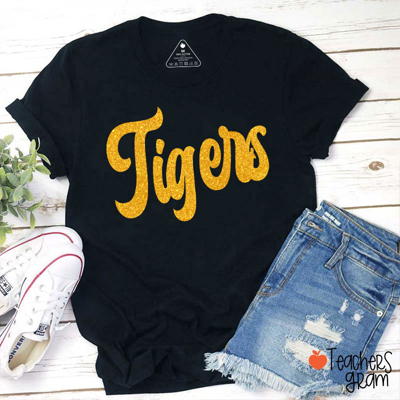 Personalized Glitter Script Teacher T‑Shirt