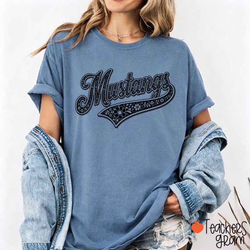 Personalized Mascot Floral Script Teacher T-Shirt