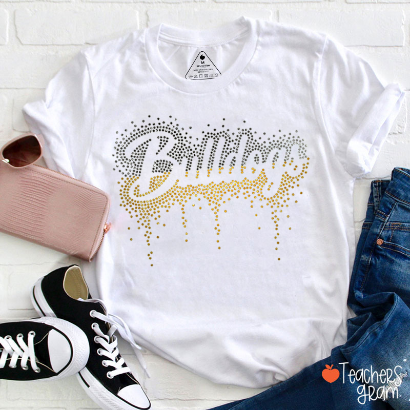 Personalized Name Gradient Faux Sparkling Drip Sparkle Bling Teacher T-Shirt