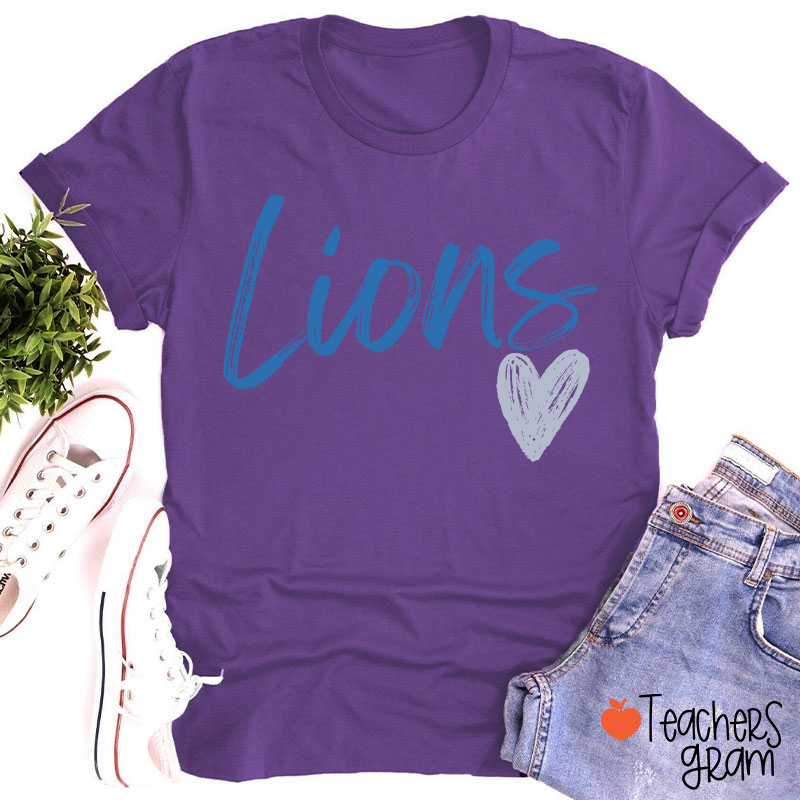 Personalized Mascot Sport Handwritten Heart Teacher T‑Shirt