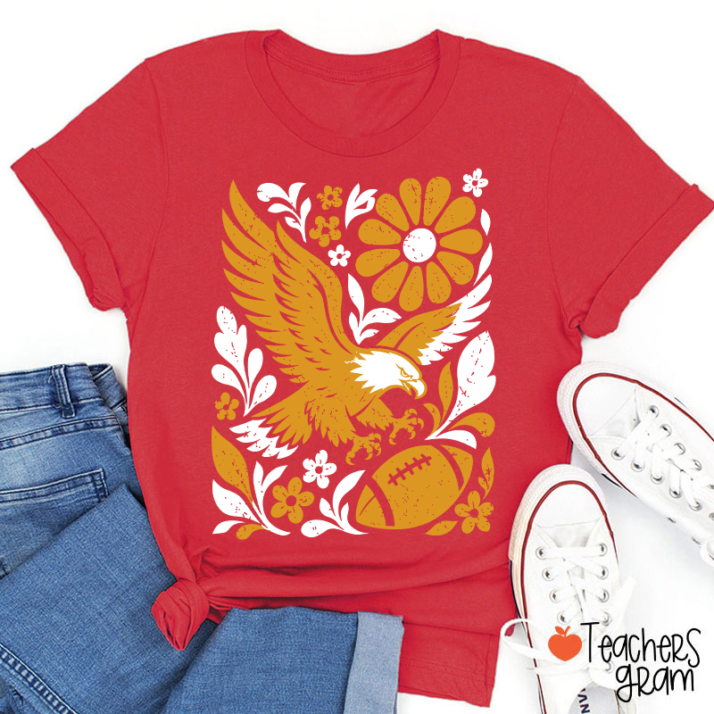 Personalized Mascot Floral Football Vintage Graphic Teacher T‑Shirt