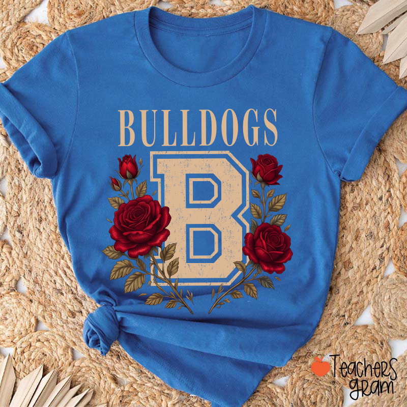 Personalized Mascot Sport Floral Initial Letter Teacher T‑Shirt