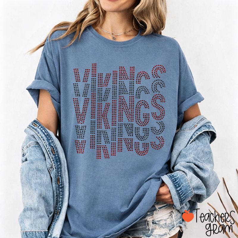 Personalized Mascot Glitter Stacked Text Sports Teacher T‑Shirt