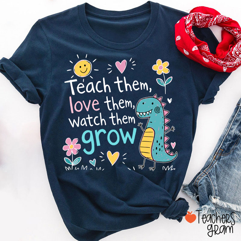 Cute Dinosaur Flower Quote Graphic Teacher T-Shirt