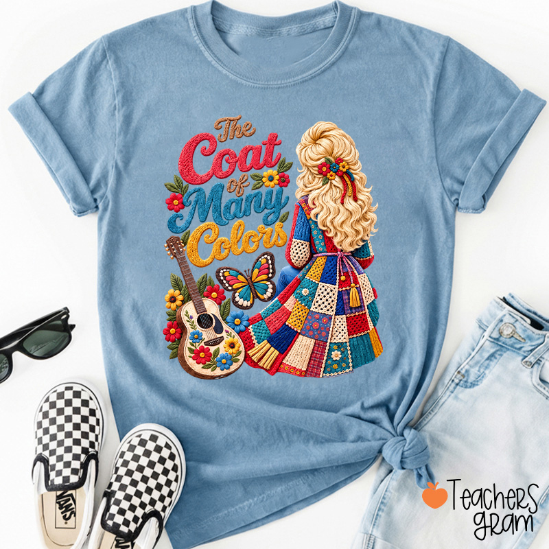 The Coat Of Many Colors Dolly Floral Guitar Teacher T-Shirt