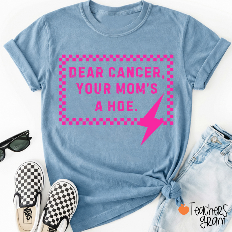 Funny Anti‑Cancer Quote Pink Checker Lightning Bolt Teacher T-Shirt