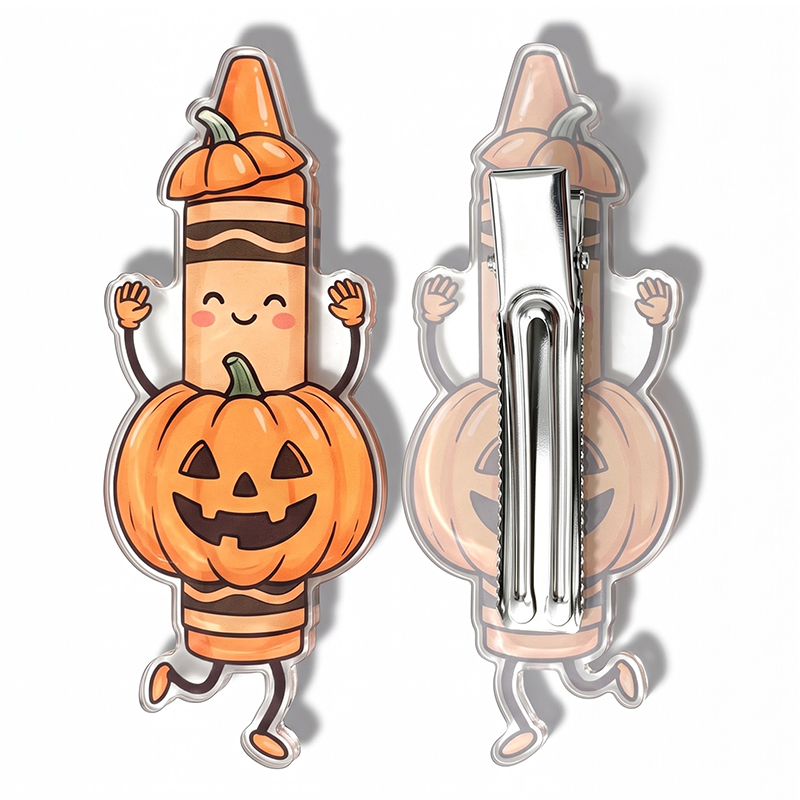 Halloween Pumpkin Crayon Teacher Acrylic Duckbill Hair Clips