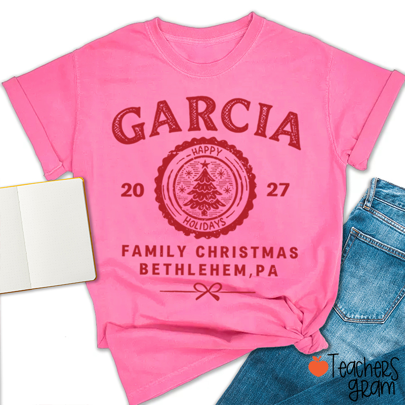 Personalized Vintage Family Christmas Crest Teacher T-Shirt