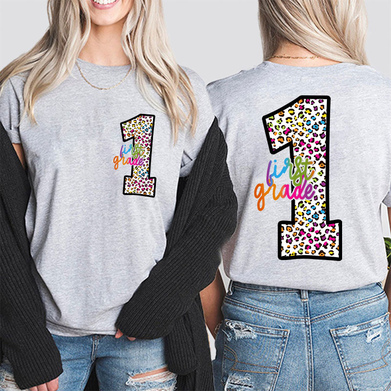 Personalized Colorful Leopard Letter Is For Teacher Two Sided T-Shirt