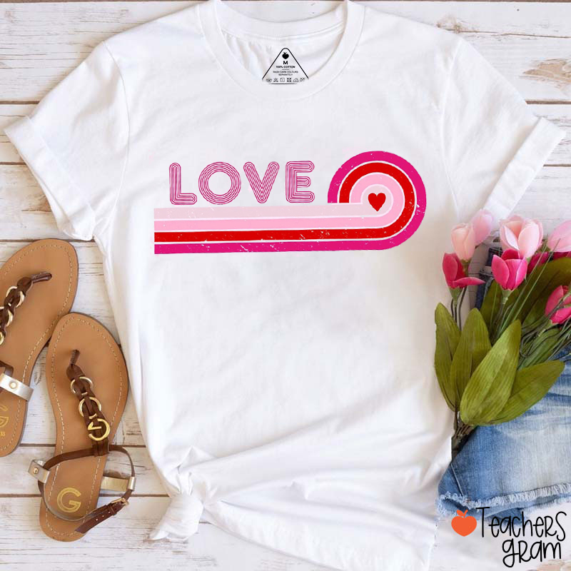 Retro Love Valentines Day Teacher T-Shirt