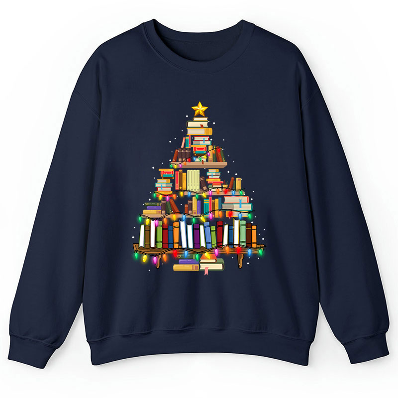 Book Christmas Tree Teacher Sweatshirt