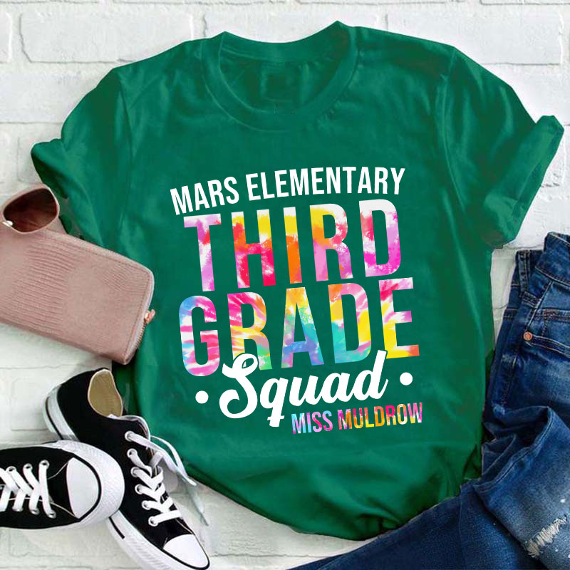 Personalized Tie Dye Style Name And Grade Teacher T-Shirt