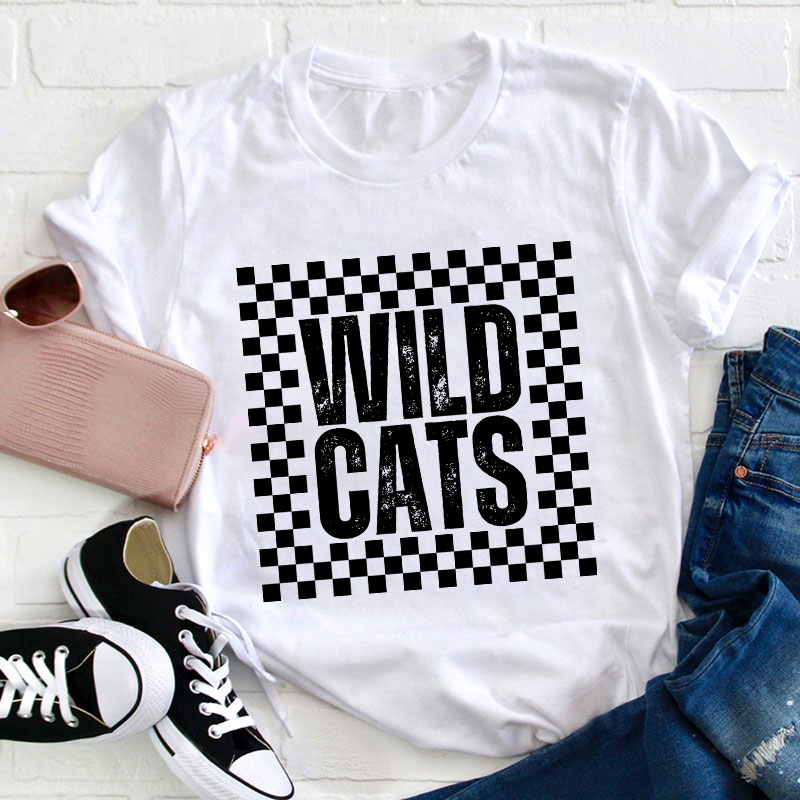 Personalized School Spirit Mascot Simple Lattice Design Teacher T-Shirt