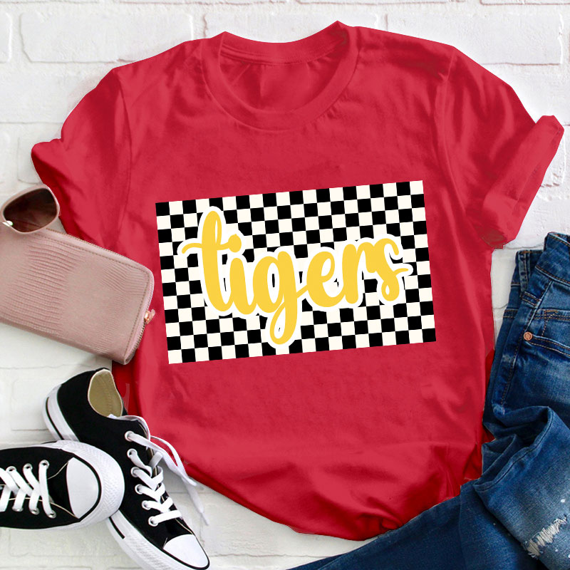 Personalized Retro Style Checkerboard Teacher T-Shirt