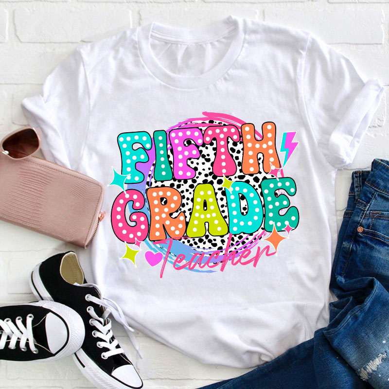 Personalized  Grade Spotted Print Color Icon Teacher T-Shirt