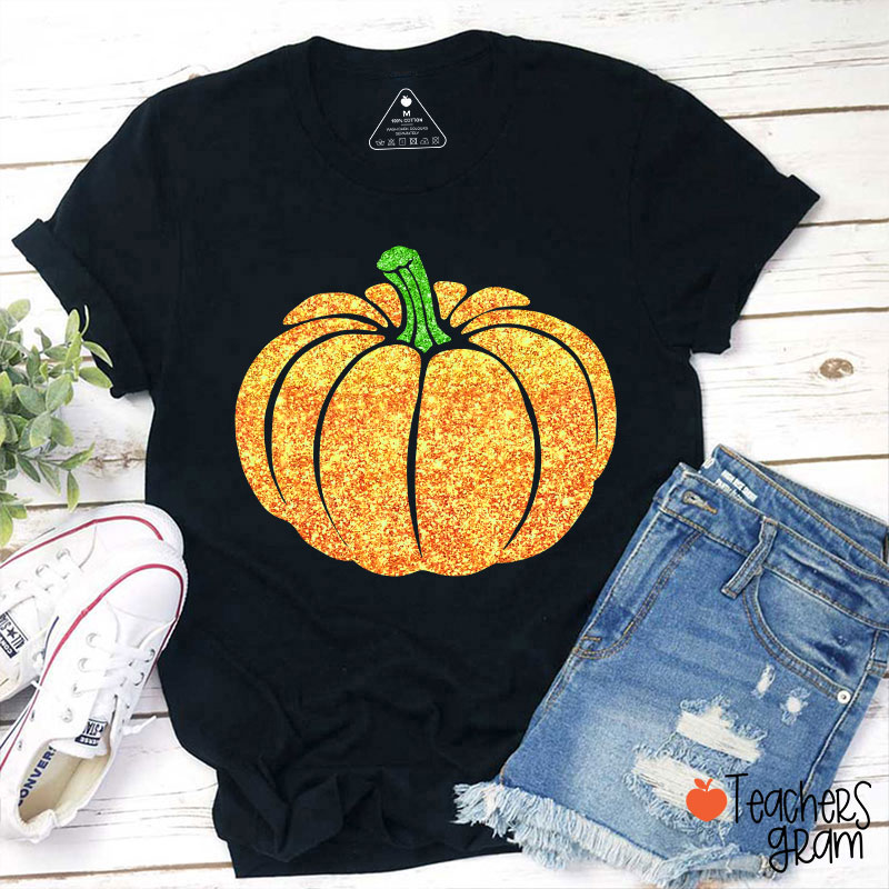 Glitter Fall Festive Pumpkins Teacher T-Shirt