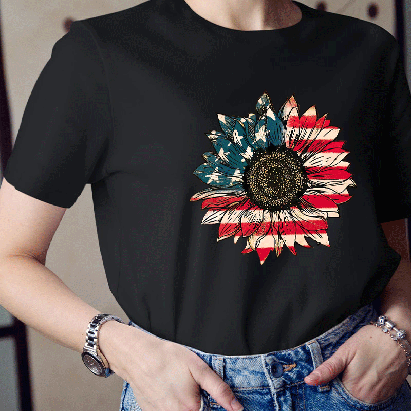 Vintage Flag Sunflower Teacher T-Shirt